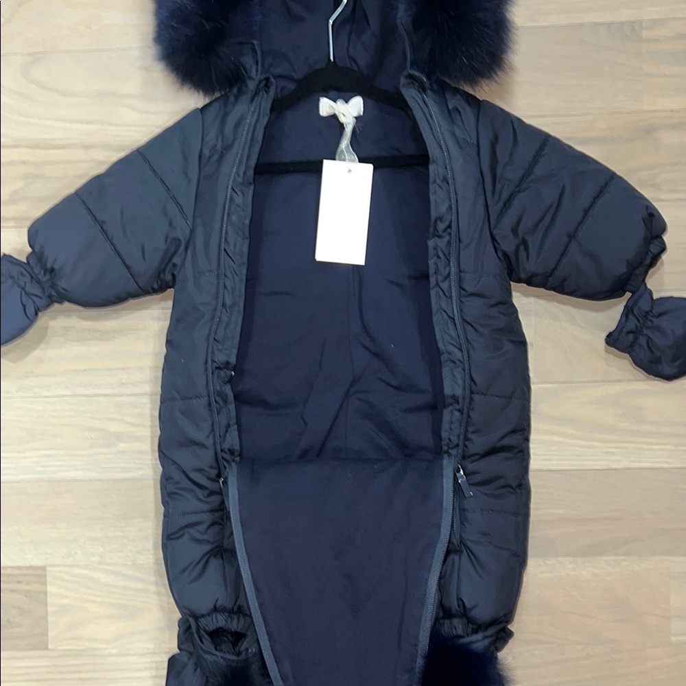 Chic Navy Fur-Trimmed Winter Snowsuit - Picture 6 of 9